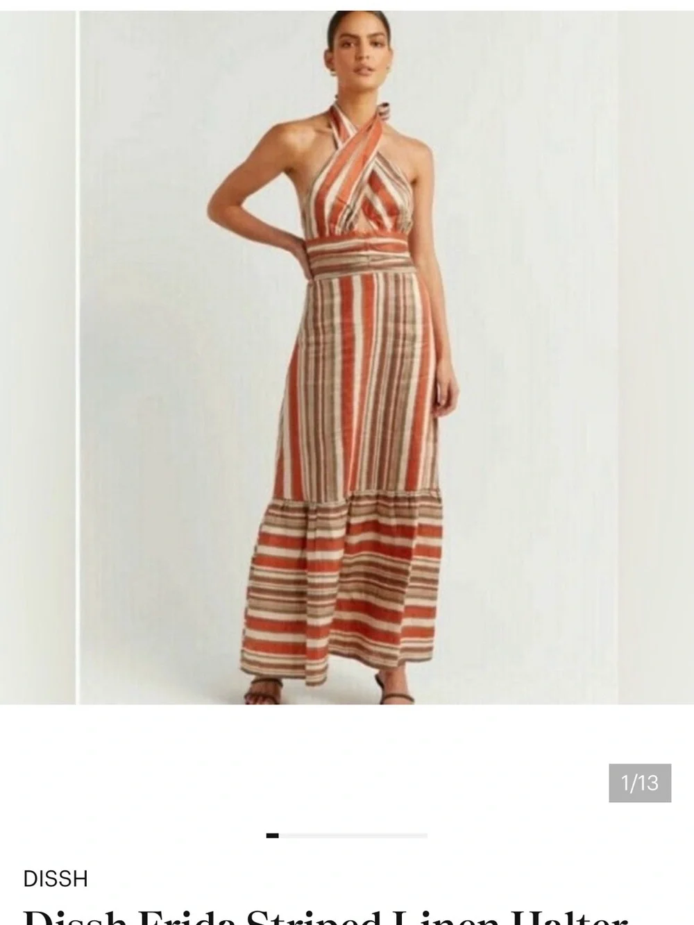 DISSH Striped Halter Maxi Dress in Cream & Tan, orange - Picture 1 of 11
